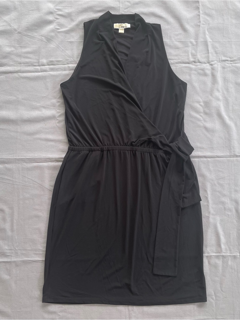 Michael Kors Womens size L Sleeveless Black Dress Ruched Tie Midi Classic GUC